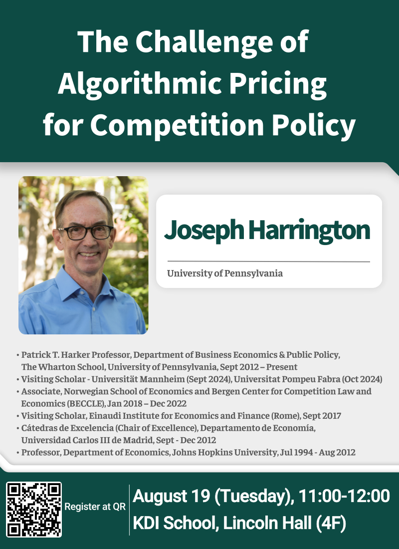 Research Seminar by Joseph Harrington (University of Pennsylvania) | August 19 @ 11:00