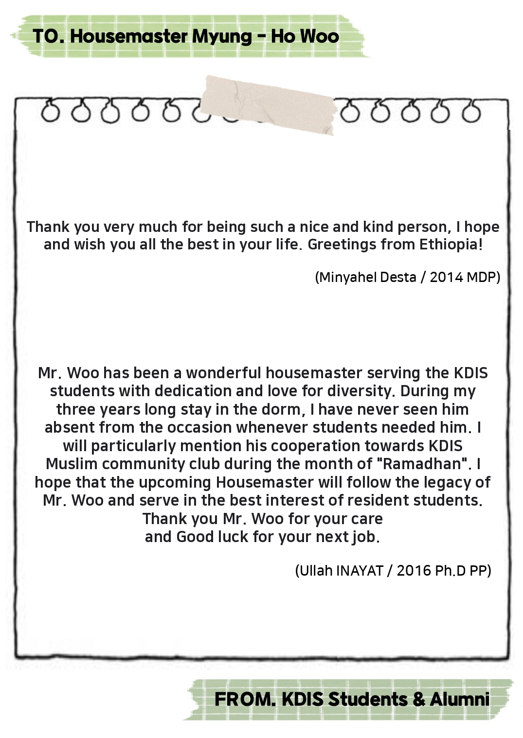 Thank you Housemaster Myung-ho Woo -Messages from KDIS Students and Alumni 사진11