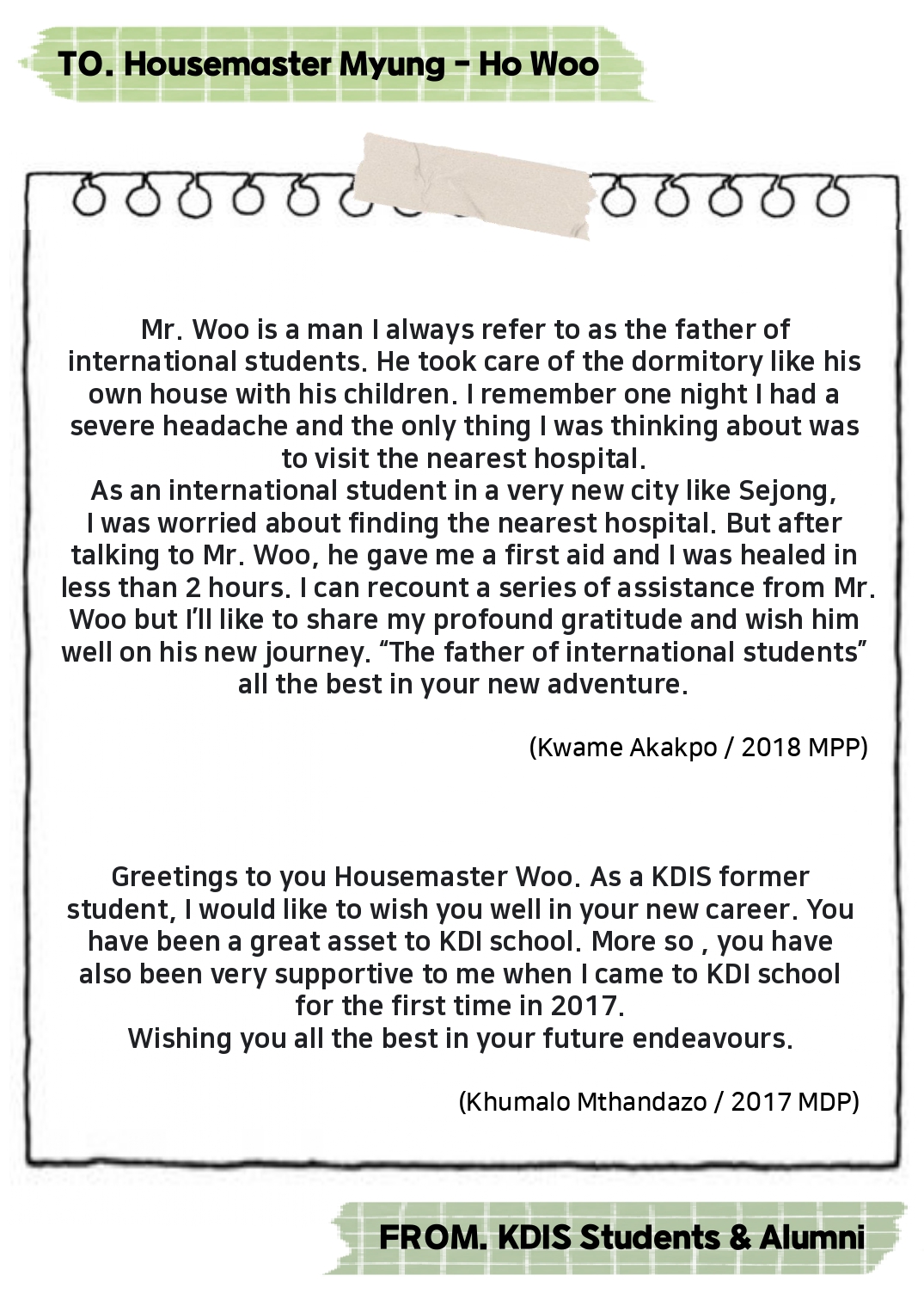 Thank you Housemaster Myung-ho Woo -Messages from KDIS Students and Alumni 사진18