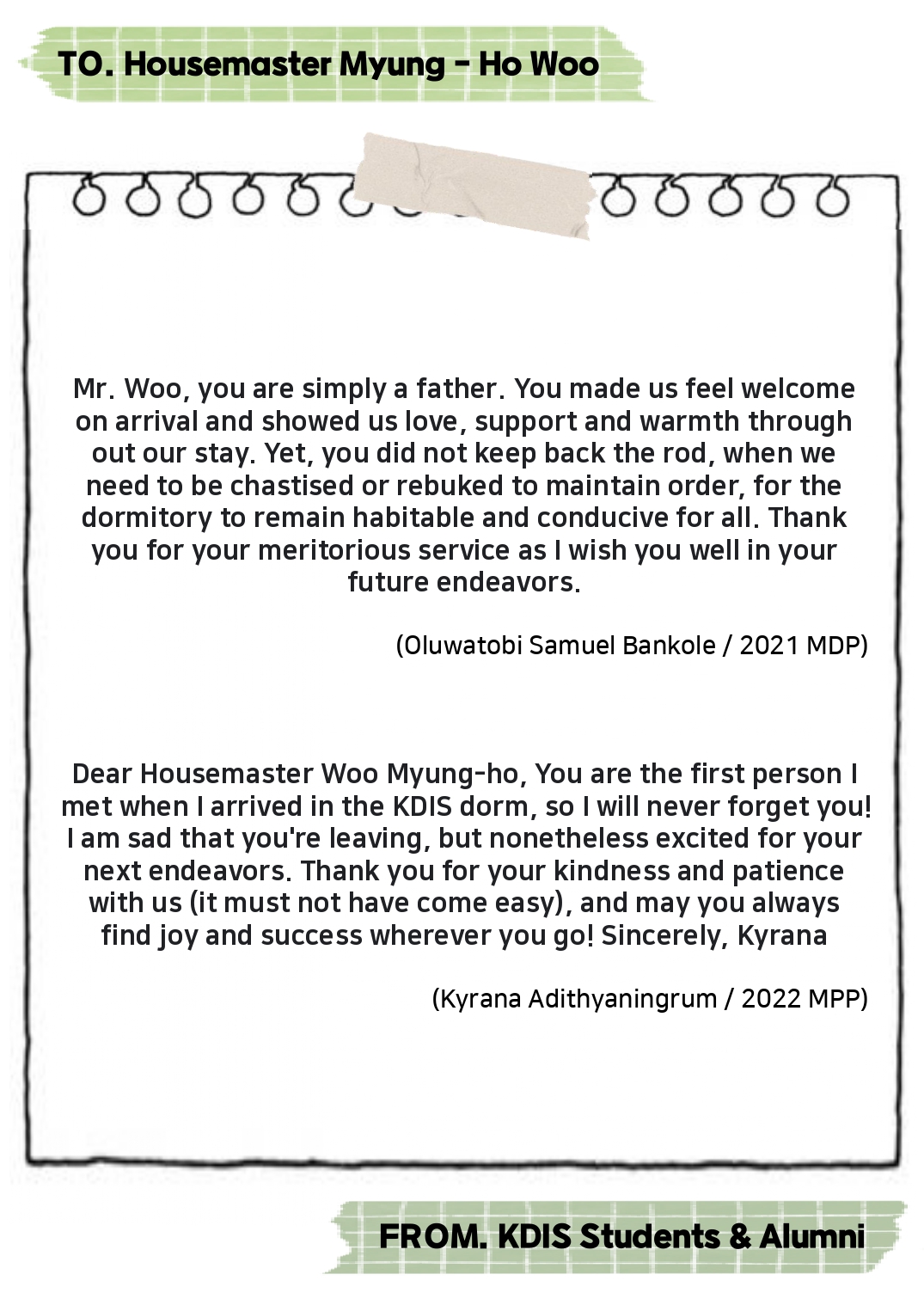 Thank you Housemaster Myung-ho Woo -Messages from KDIS Students and Alumni 사진19