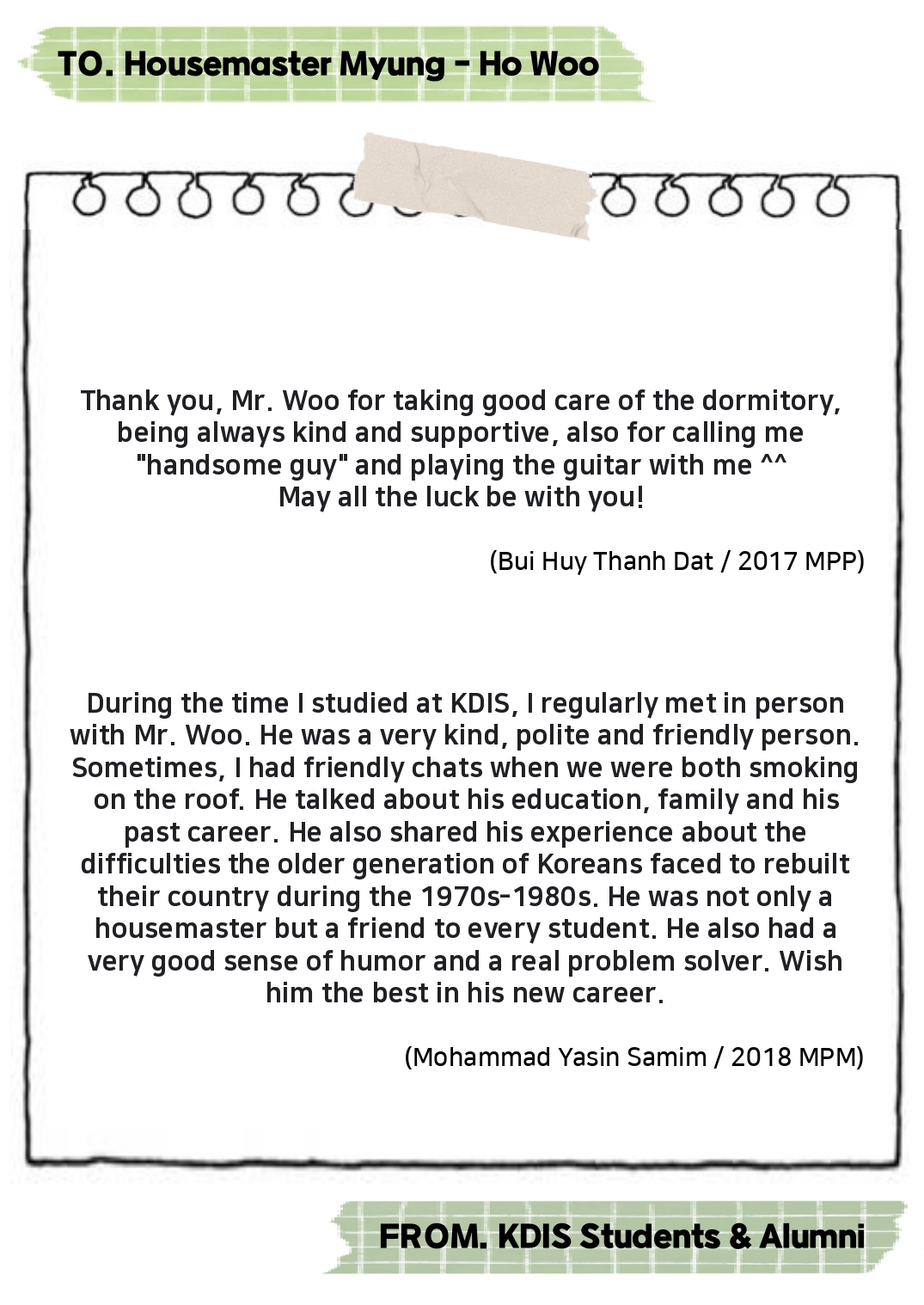Thank you Housemaster Myung-ho Woo -Messages from KDIS Students and Alumni 사진23