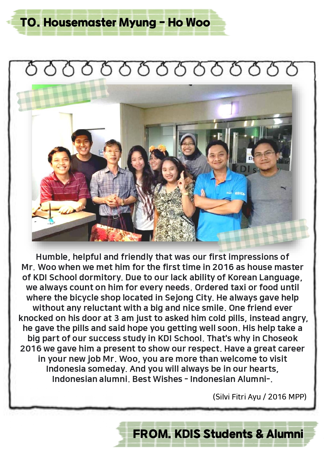 Thank you Housemaster Myung-ho Woo -Messages from KDIS Students and Alumni 사진24