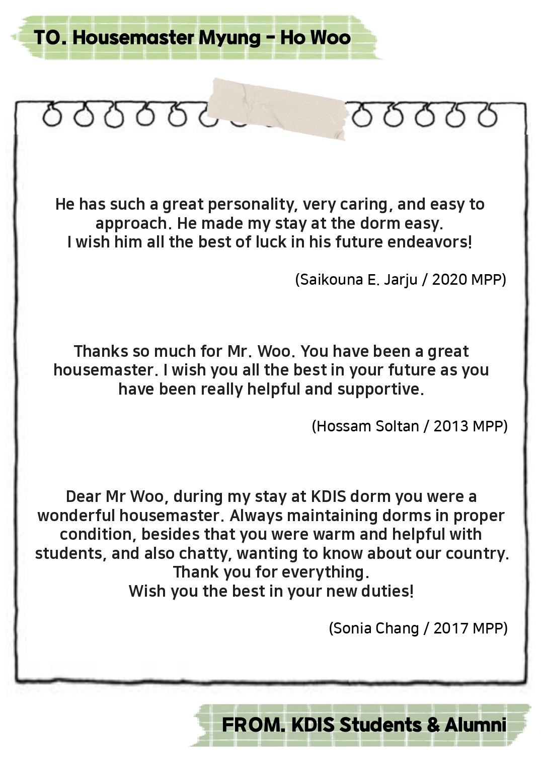 Thank you Housemaster Myung-ho Woo -Messages from KDIS Students and Alumni 사진29