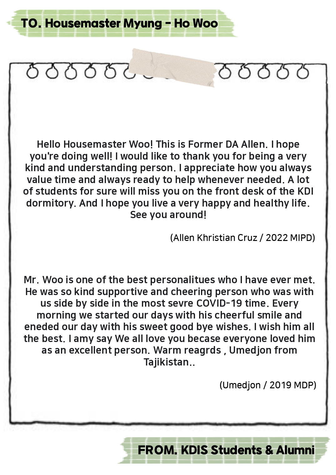 Thank you Housemaster Myung-ho Woo -Messages from KDIS Students and Alumni 사진33