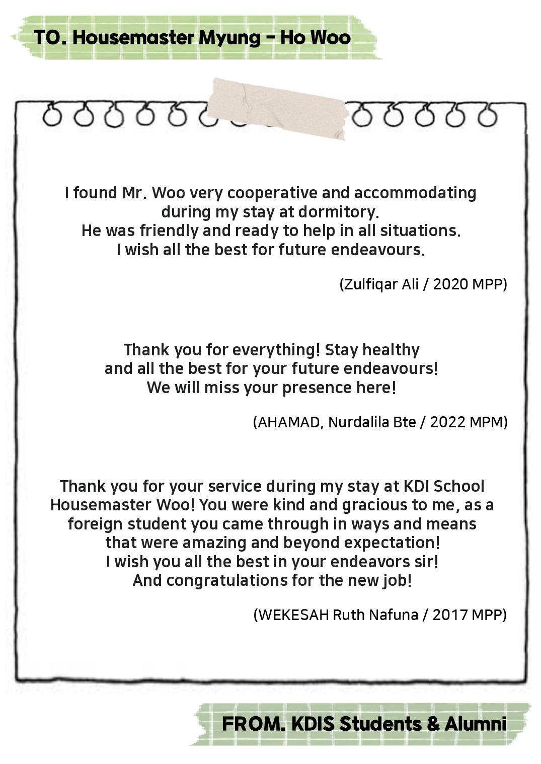 Thank you Housemaster Myung-ho Woo -Messages from KDIS Students and Alumni 사진9